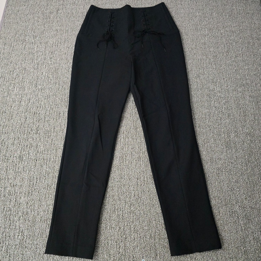 Tibi Black Ponte Knit Lace Up Waist Straight Leg Pants Women's Size 6